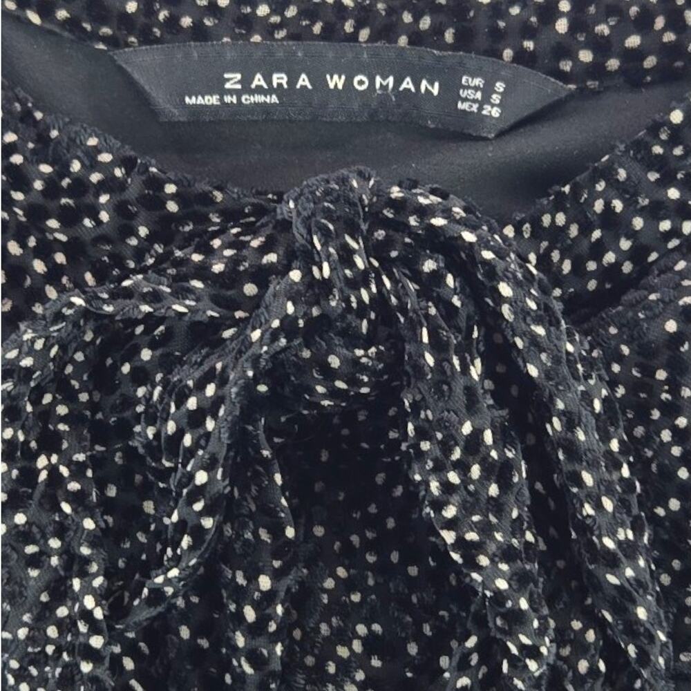 Zara  | Swiss Dot Dress with Black Velvet Accents  | Size Small - Picture 3 of 4